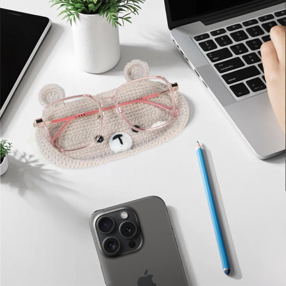 Crochet Glasses Holder Soft Wool Animal Nightstand Desk Organizer - Picture 3 of 9